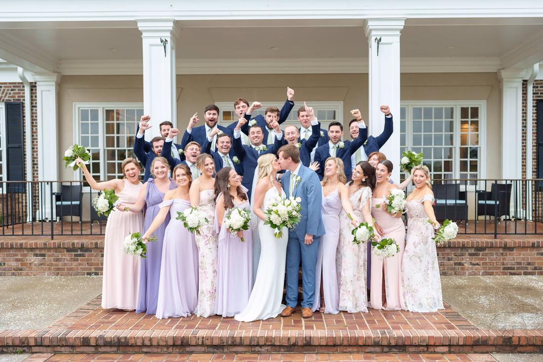 Cheers from the big wedding party on the steps behind the clubhouse - Pawleys Plantation