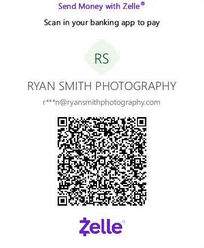 Zelle QR code for sending a payment to Ryan Smith Photography