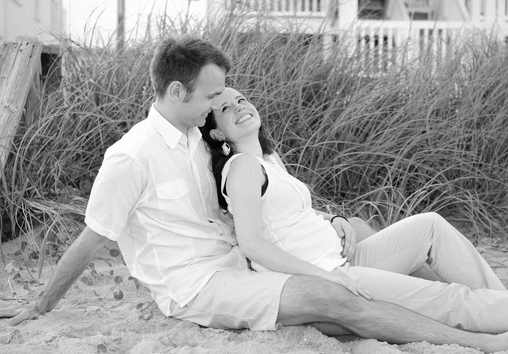 Maternity portrait in black and white at Cherry Grove Beach
