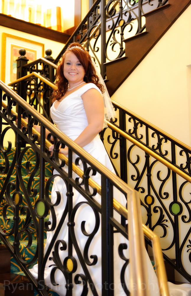 Bridal portrait on stairs Marriott Resort and Spa at The Grande Dunes