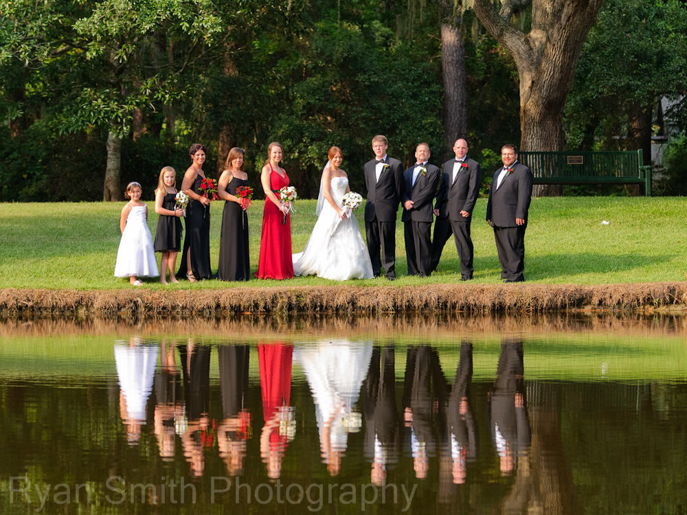 Bridal party reflecting in the lake - Brookgreen Gardens