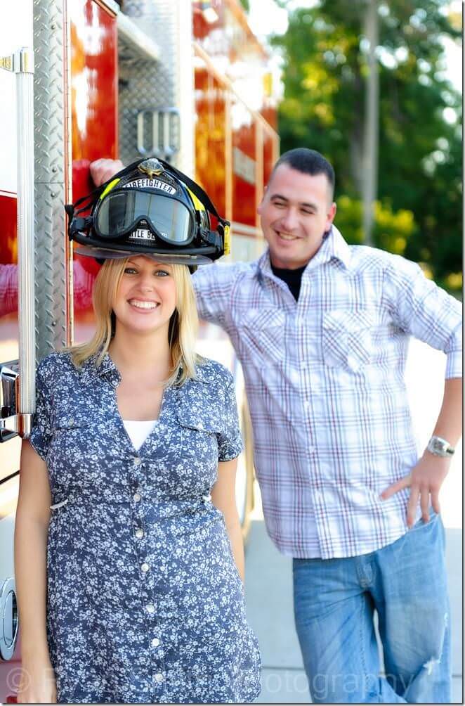 Cute engagement portrait at Myrtle Beach fire station