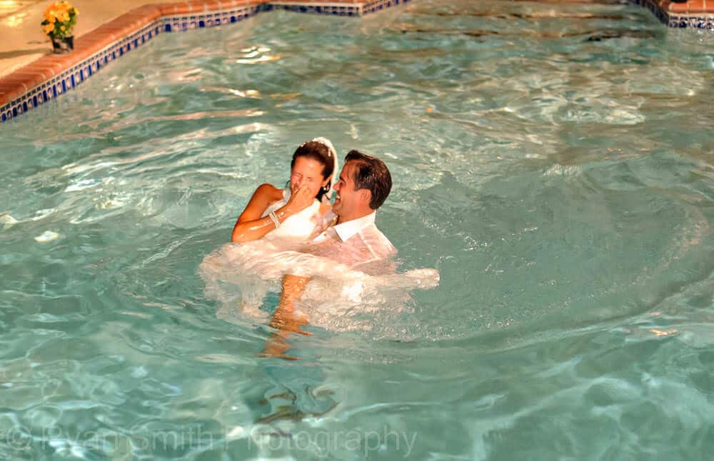 Bride and Groom in swimming pool