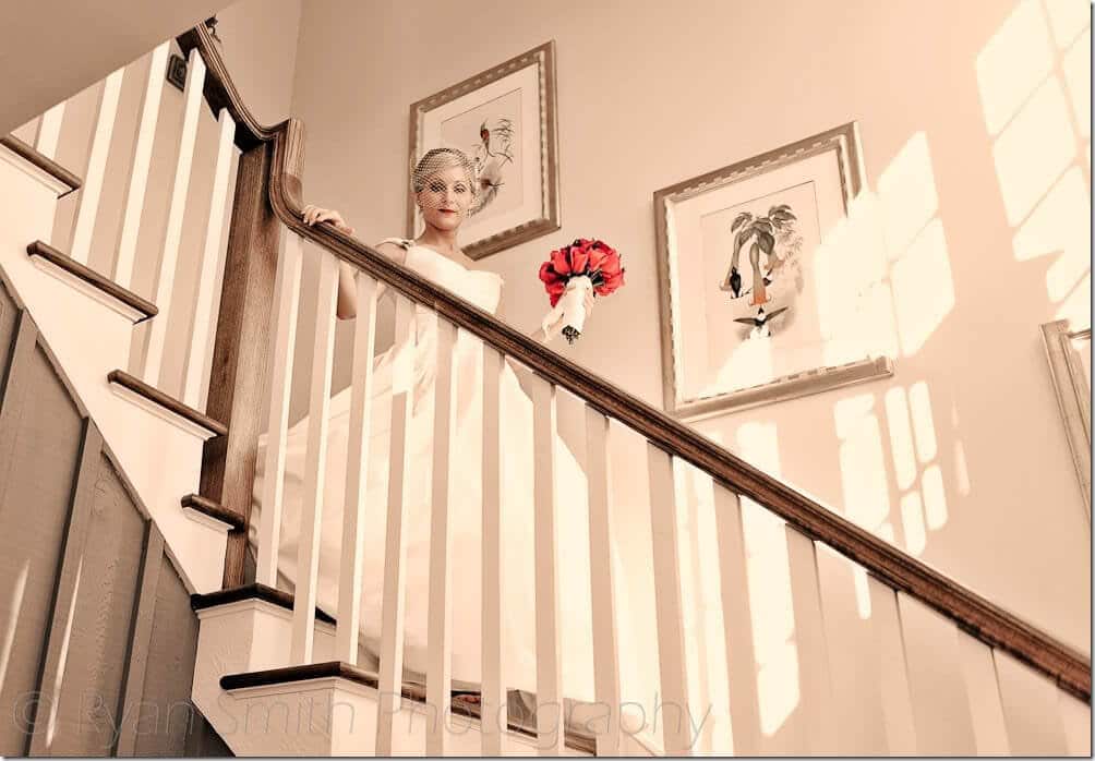 Bride walking down the steps in windowlight - Brookgreen Gardens - Holiday Cottage