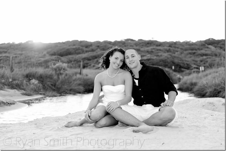 Engagement portrait in the sunset black and white - Myrtle Beach State Park
