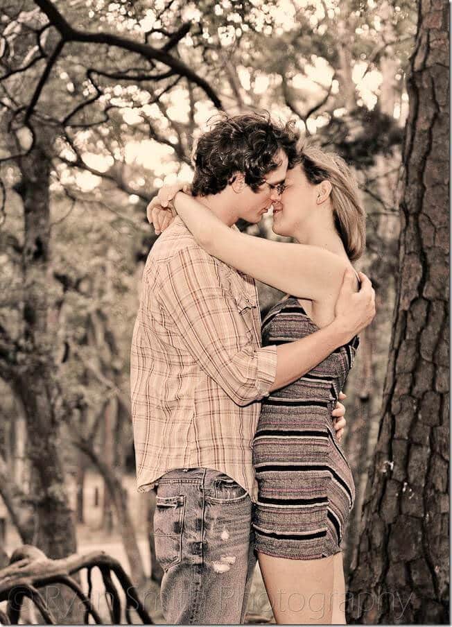 Kiss in the oak trees with desaturated colors - Myrtle Beach State Park