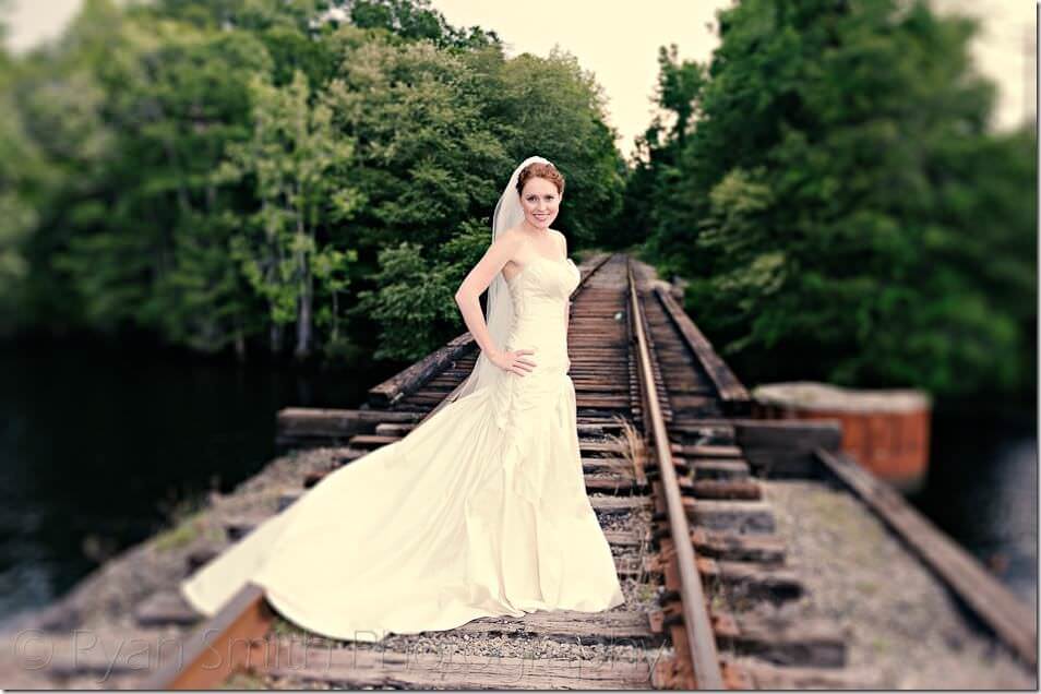 Bride on the railroad tracks - Conway River Walk