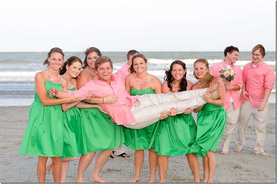 Bridesmaids holding up groom - Kingston Plantation - North Myrtle Beach