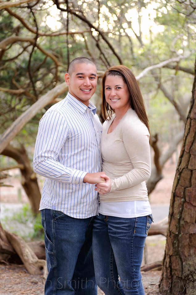Engagement portrait in front of the oak trees - Myrtle Beach State Park