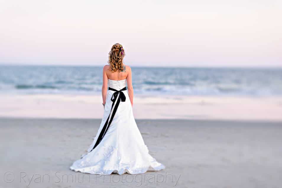 Bride looking at the ocean - Myrtle Beach State Park