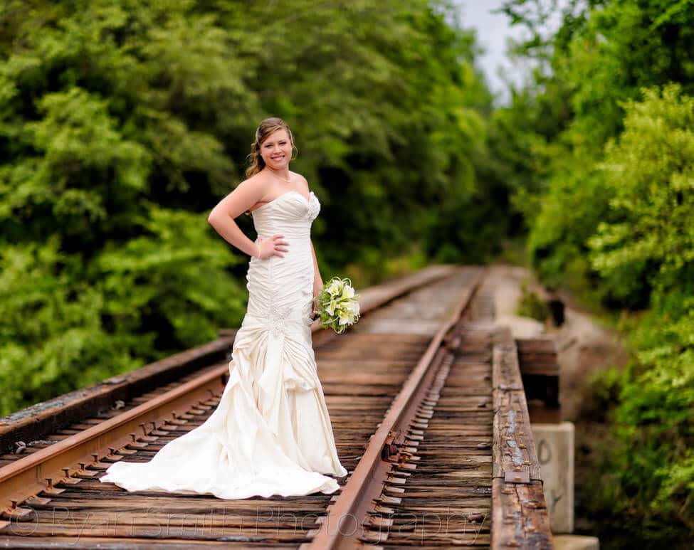 Bride on the train tracks - Conway River Walk