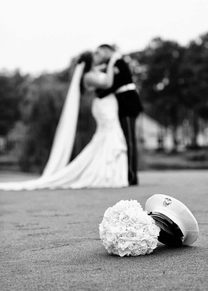 Bride and groom out of focus in the background - Brunswick Plantation, NC