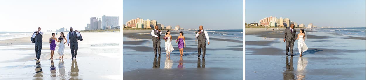 Portraits of bride and groom after ceremony on beach