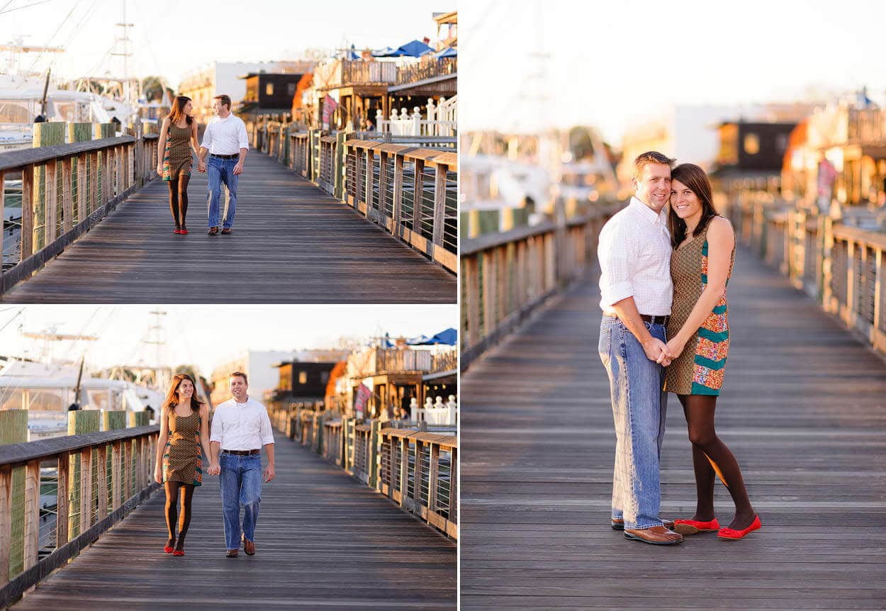 Couple walking together on boardwalk at historic Georgetown, SC