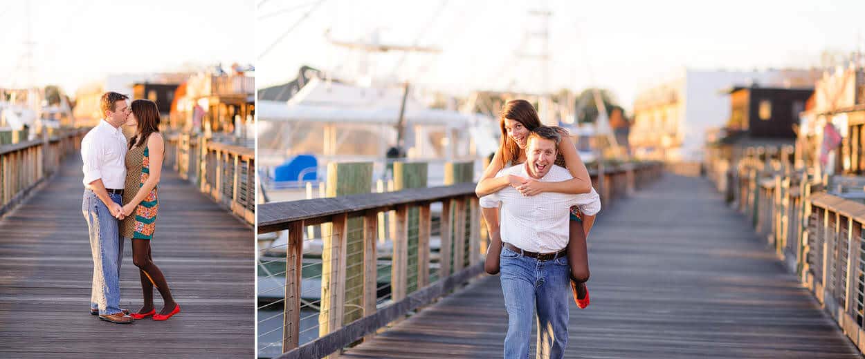 Couple kissing on boardwalk at historic Georgetown, SC