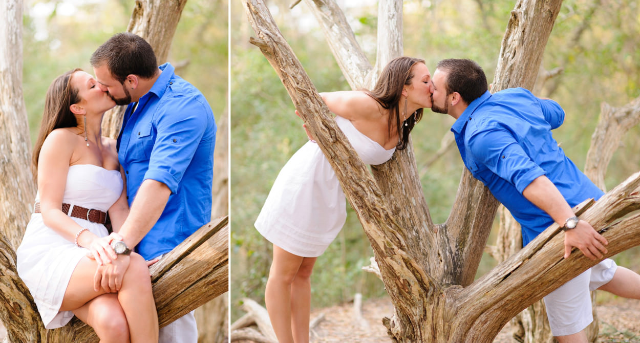 Fun picture of couple kissing through a tree
