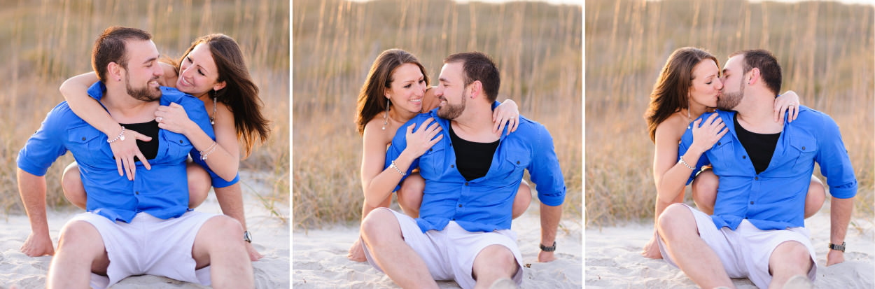Engagement portrait in front of the sea oats - Myrtle Beach State Park