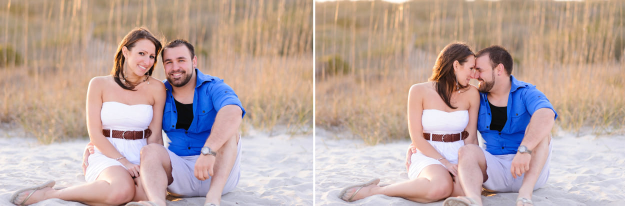 Engagement portrait in front of the sea oats - Myrtle Beach State Park