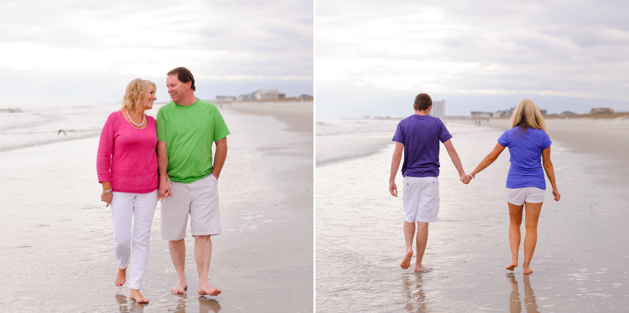 Happy grandparents holding hands on the beach