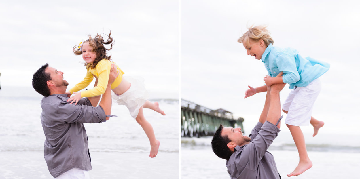 Dad throwing son and daughter into the air