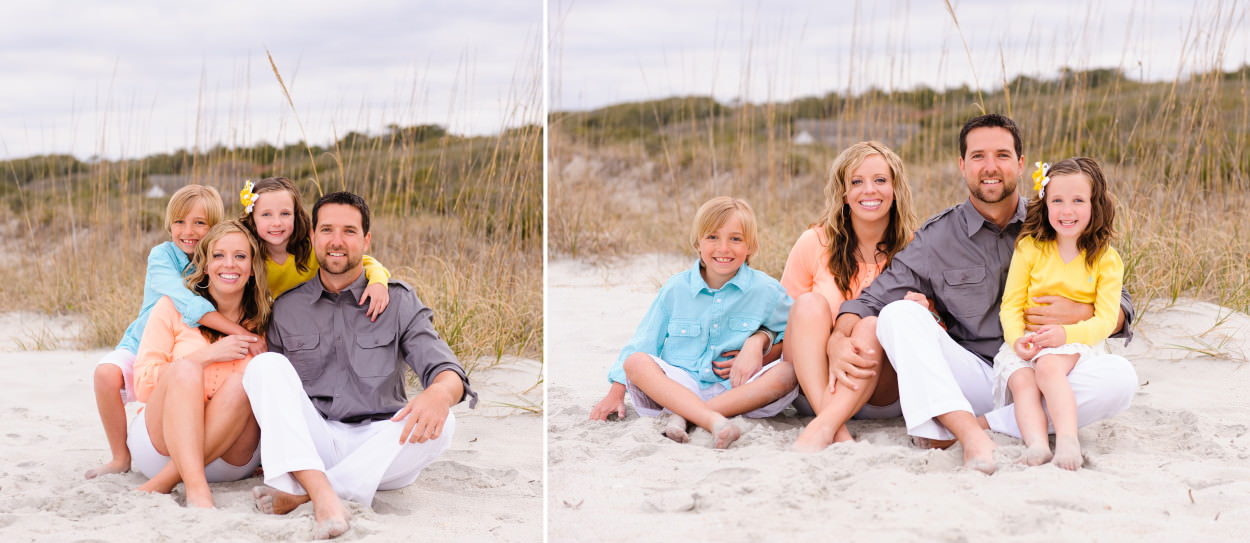 Cute family of 4 portraits in front of the dunes - Myrtle Beach State Park