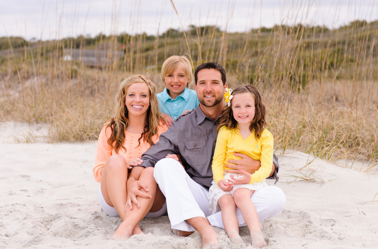 Cute family of 4 portraits in front of the dunes - Myrtle Beach State Park
