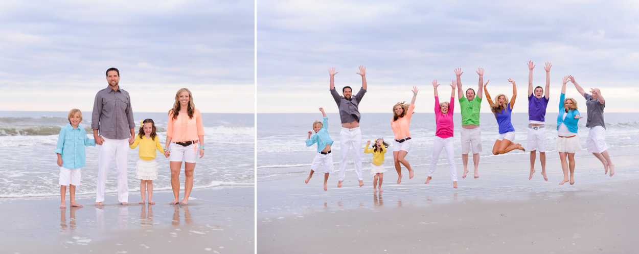 Family jumping in front of the ocean
