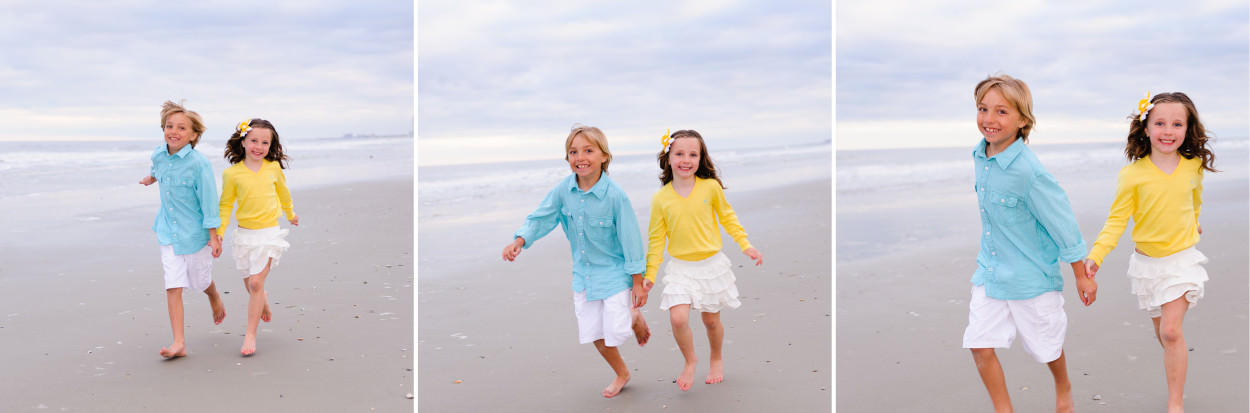Kids running down the beach
