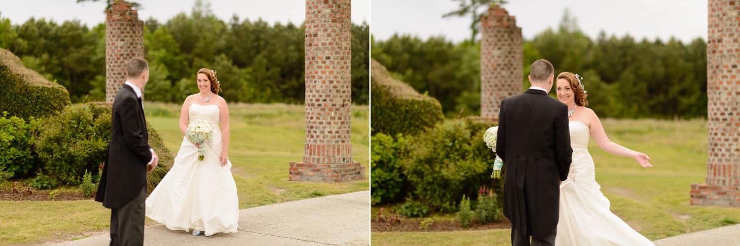 Bride and groom kissing right after first look - Barefoot Resort