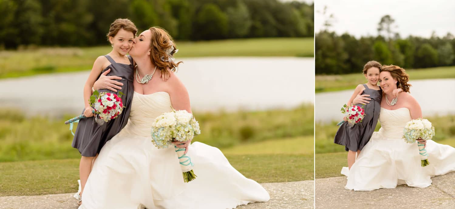 Bride with daughter before ceremony