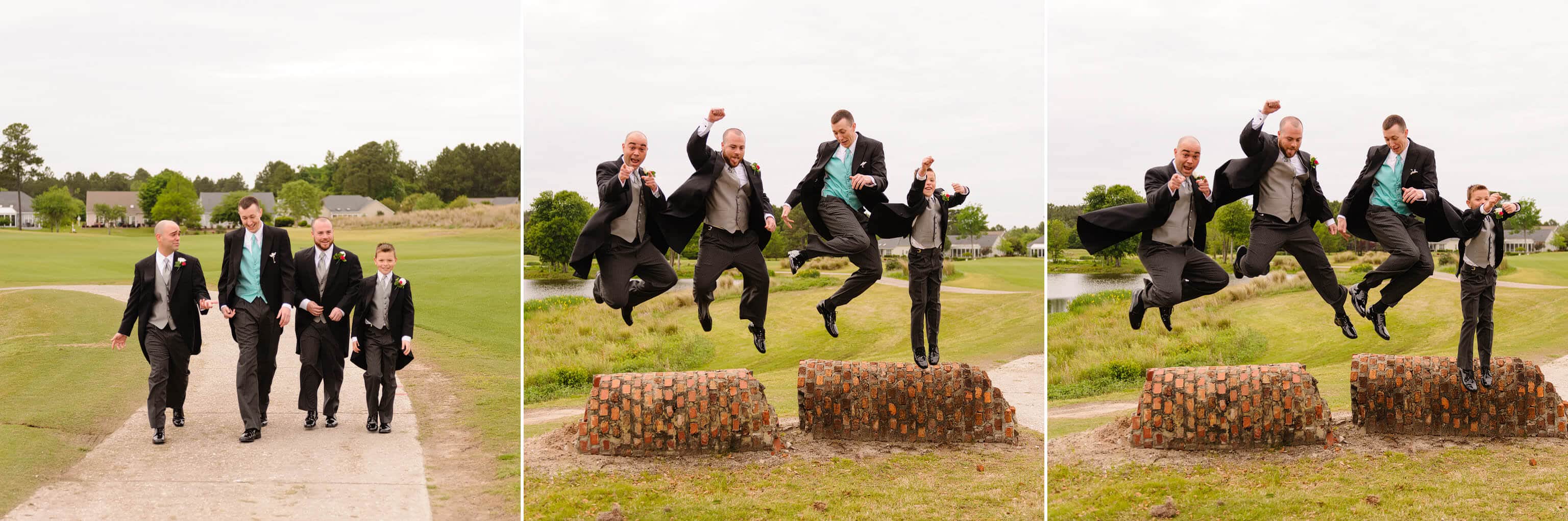 Fun series of shots of groomsmen jumping