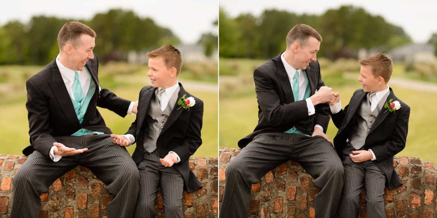 Groom and adopted son first bumping before ceremony