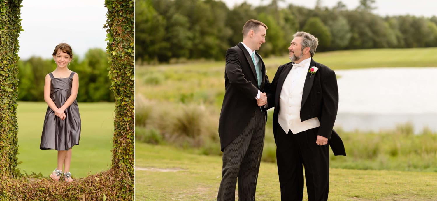 Groom and father shaking hands