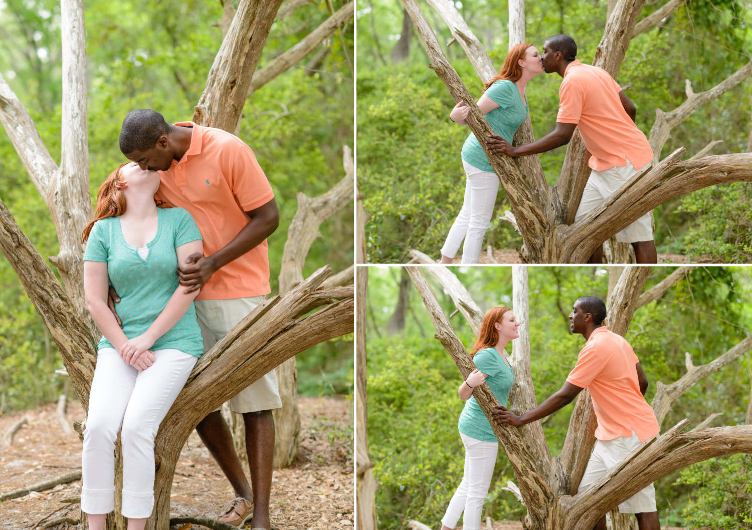 Leaning through the oak trees for a kiss