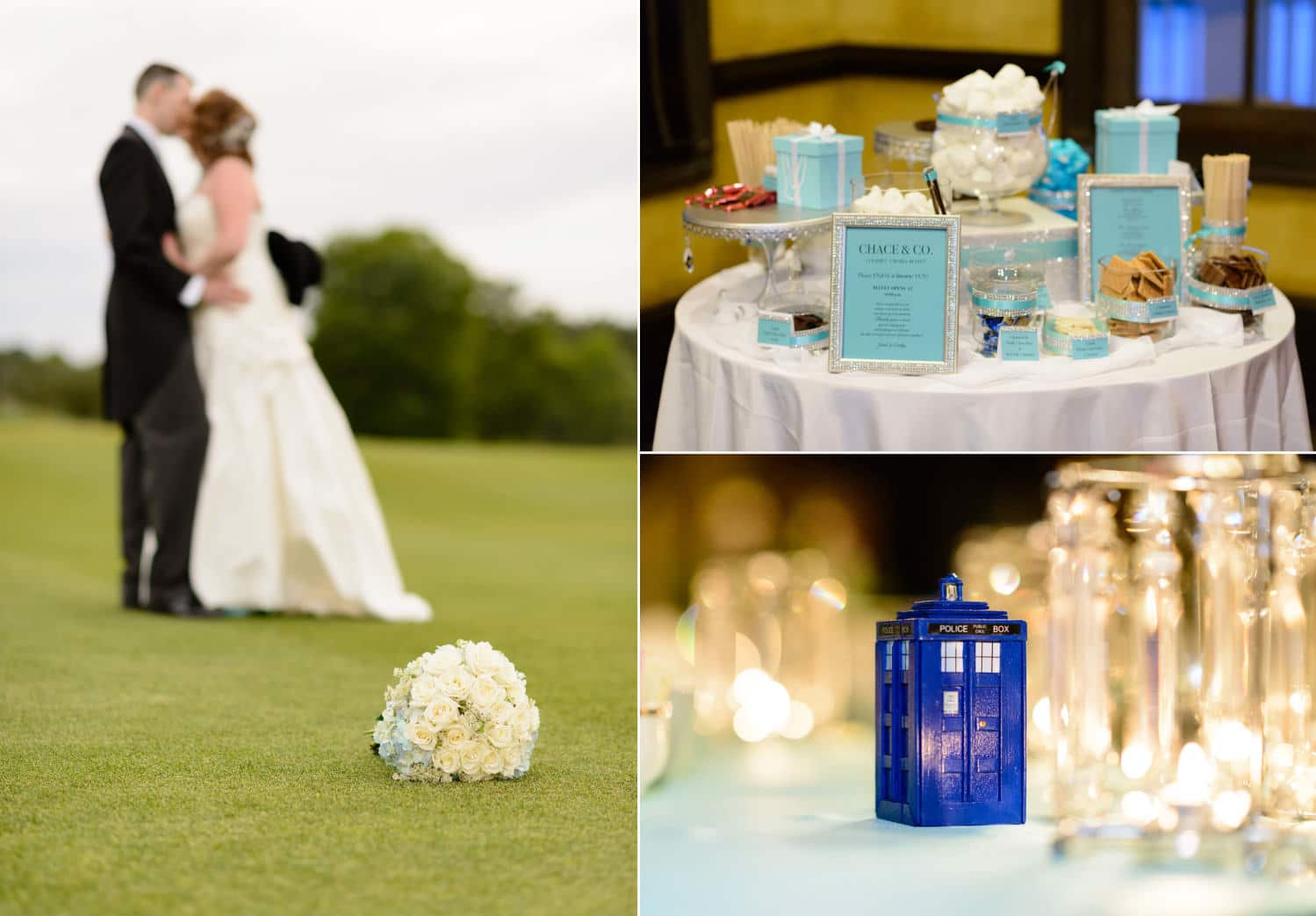 Pictures of the smores table at wedding reception