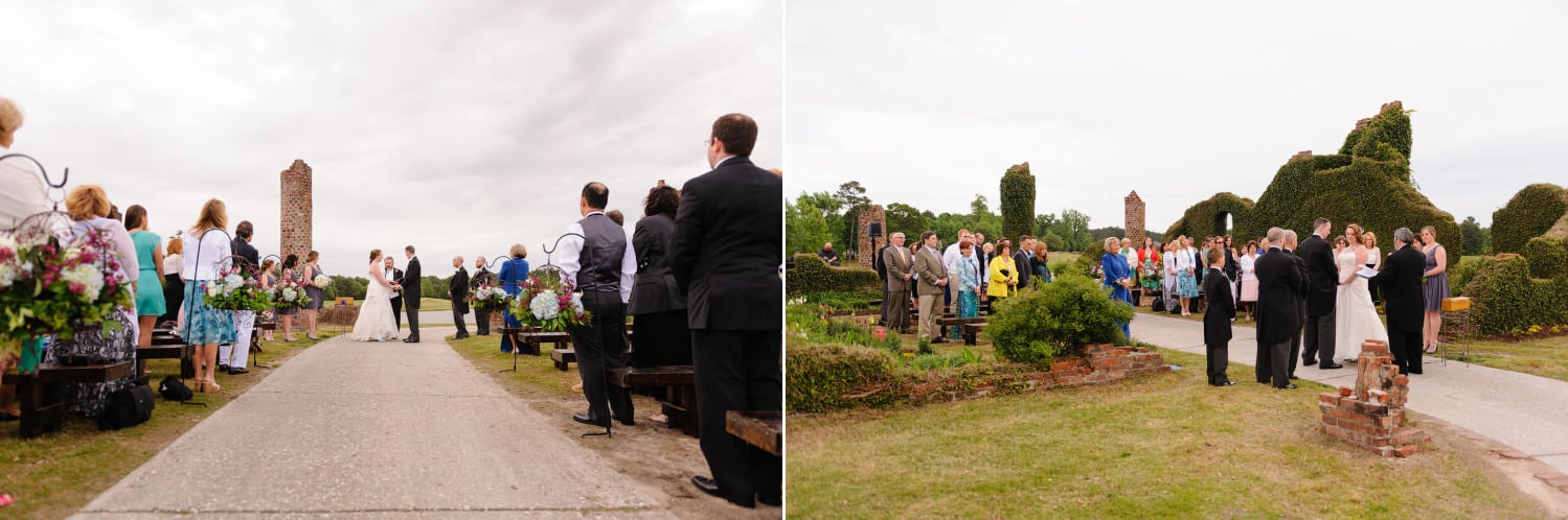 Wedding ceremony at the Barefoot Resort Love Course recreated ruins