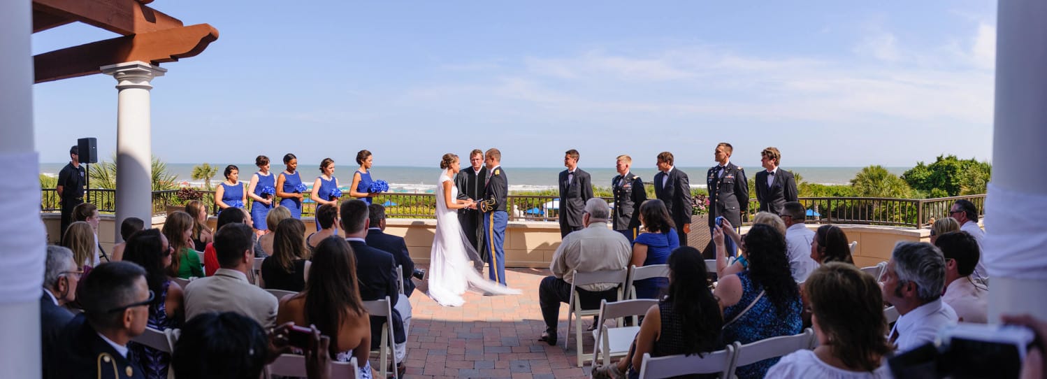 Panorama of Wedding ceremony on the Grande Dunes Ocean Club veranda in Myrtle Beach