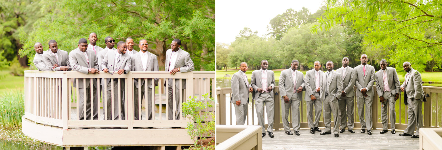 Casual portraits of the groomsmen outside the Brookgreen Gardens Holiday Cottage