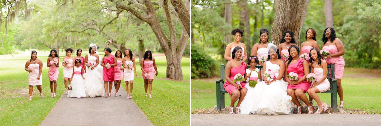 Bridesmaids walking together and having fun