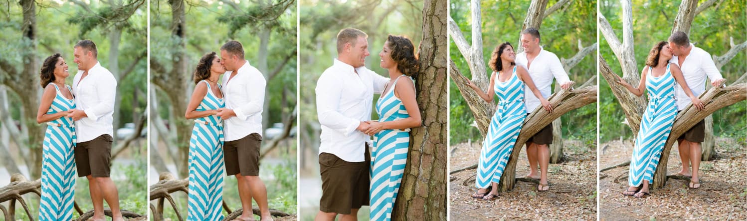 Collage of engagement pictures at the oak trees