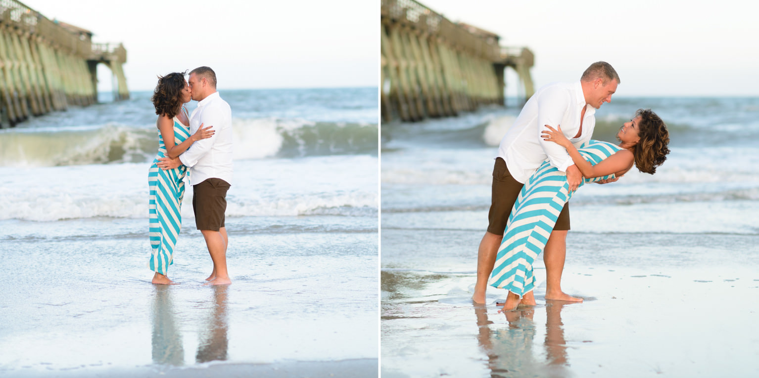 Leaning girl back for a kiss in front of the waves - Myrtle Beach State Park