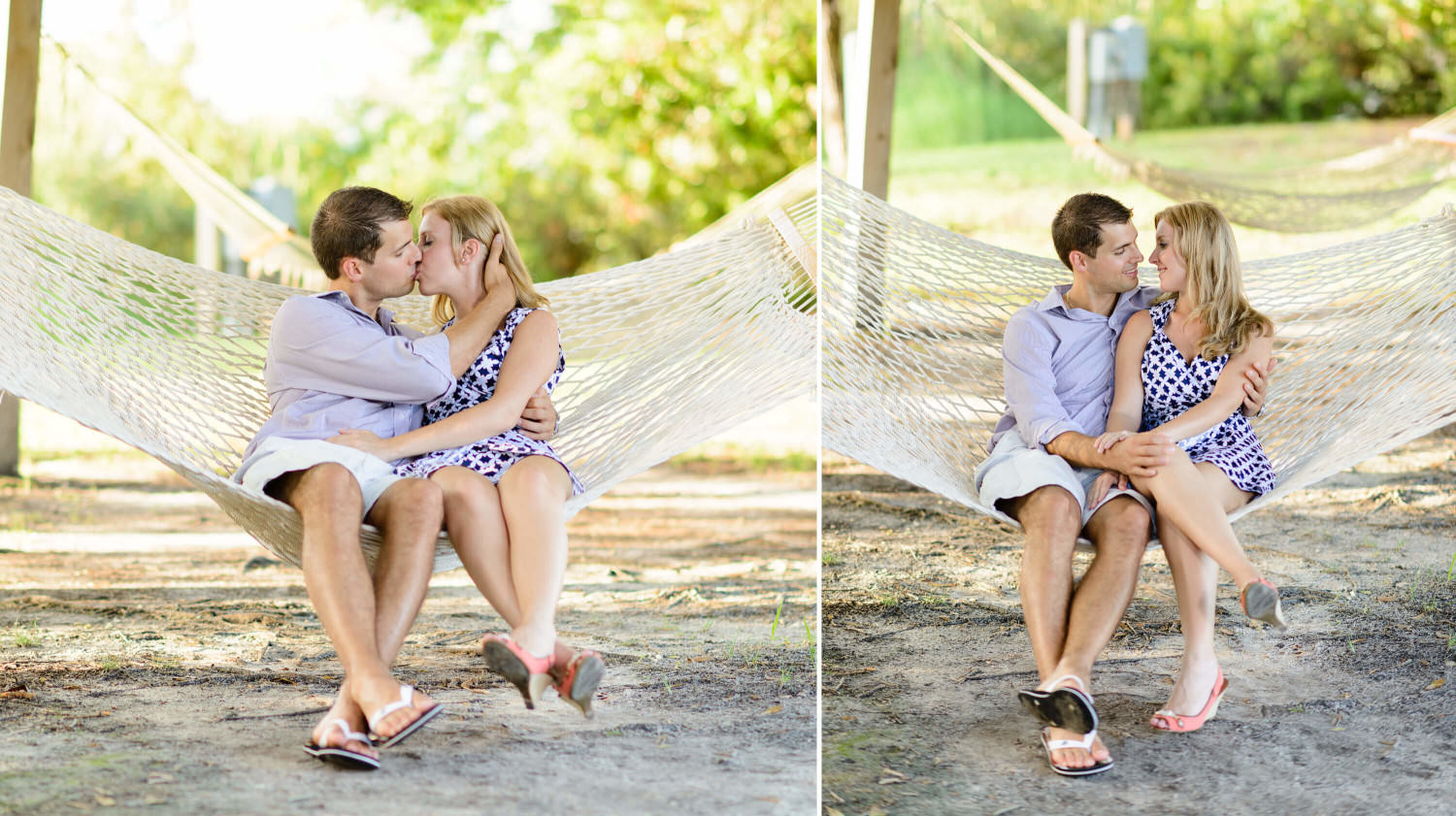 Couple kissing on a hammock