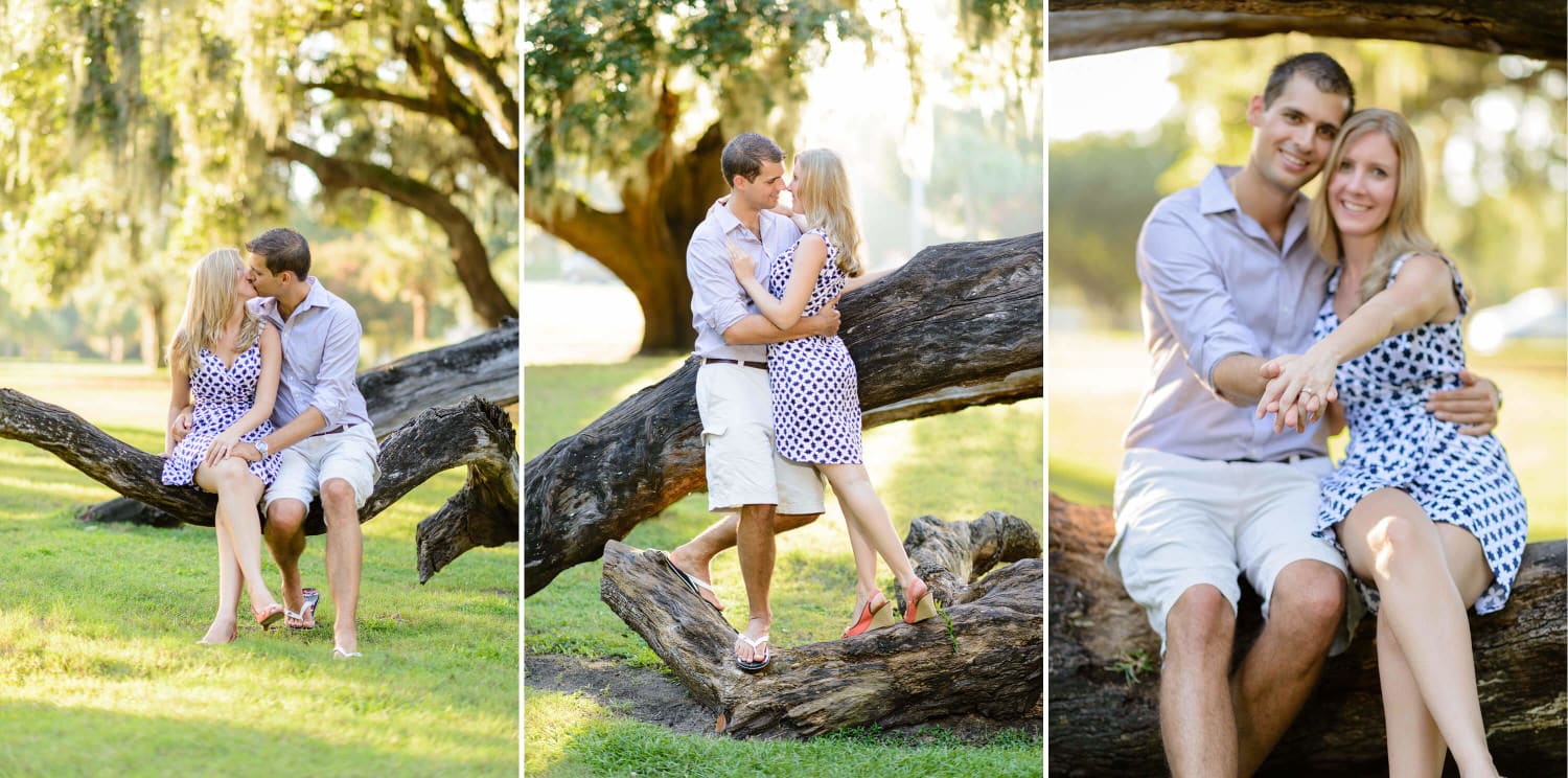 Couple sitting together on the fallen oak at the Litchfield Golf and Beach Club