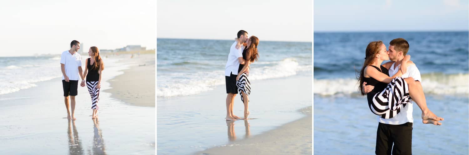 Lifting up girl for a kiss in front of the ocean