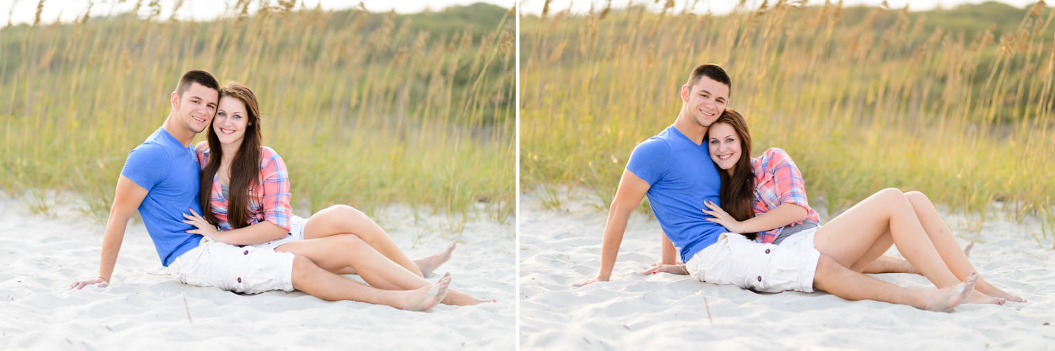 Engagement pictures in front of the sea oats at sunset - Myrtle Beach State Park