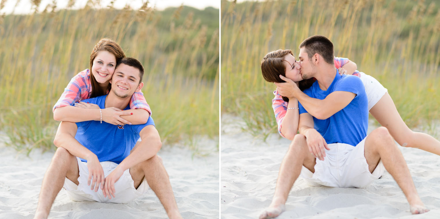 Engagement pictures in front of the sea oats at sunset - Myrtle Beach State Park