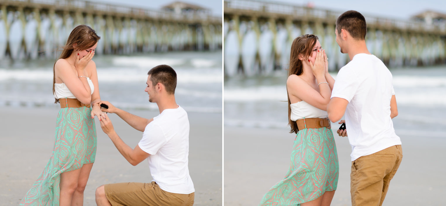 Girl about to cry from marriage proposal in front of the ocean