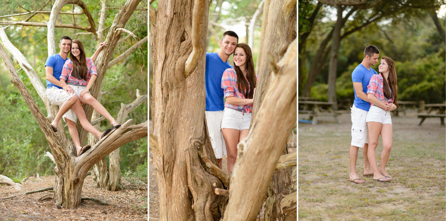 Young couple standing together in a tree