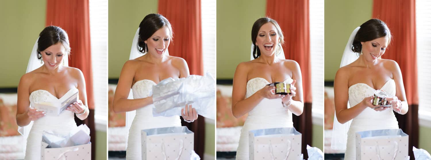 Bride getting a before wedding gift from the groom