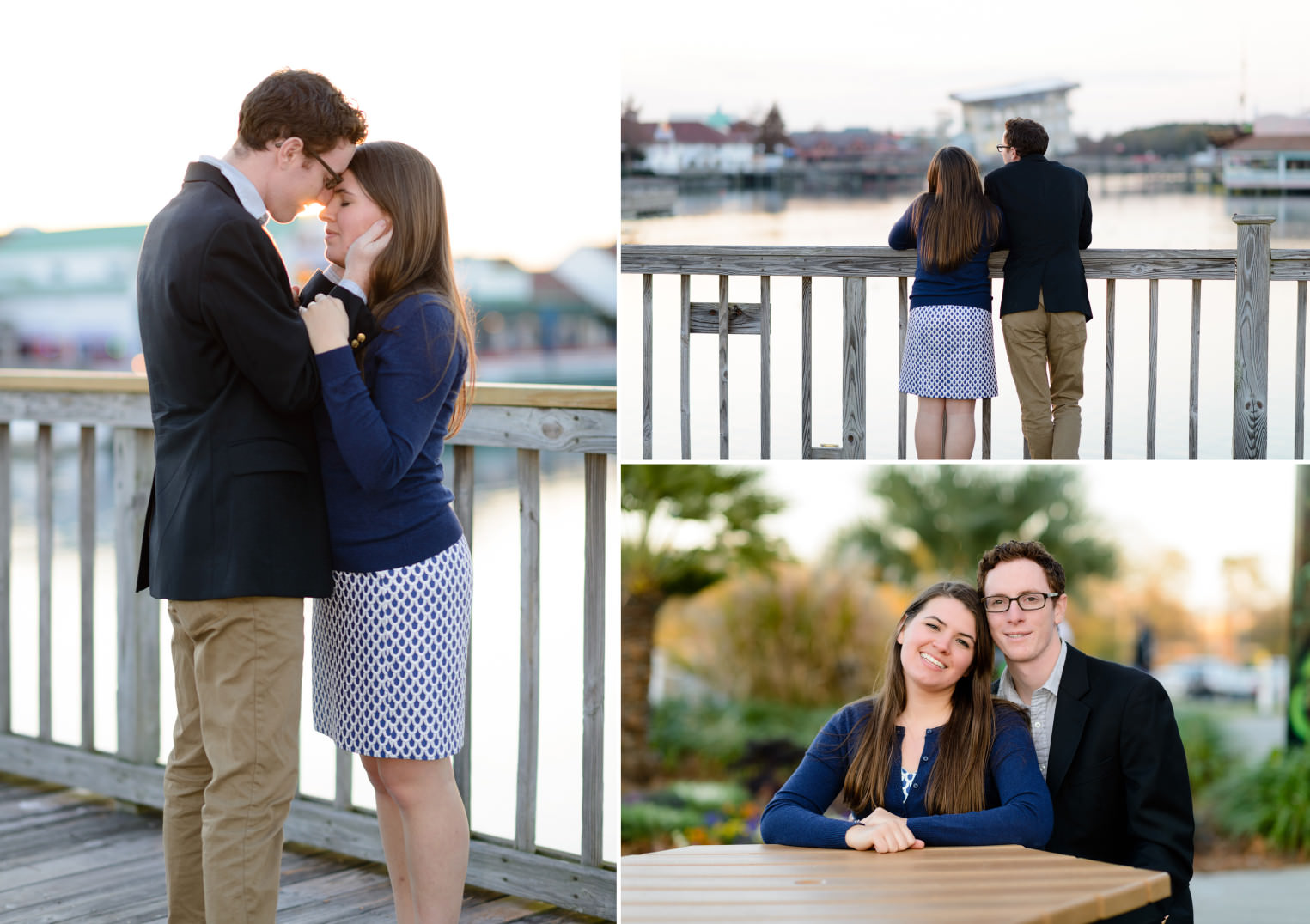 Sunset engagement pictures at Broadway at the Beach in Myrtle Beach